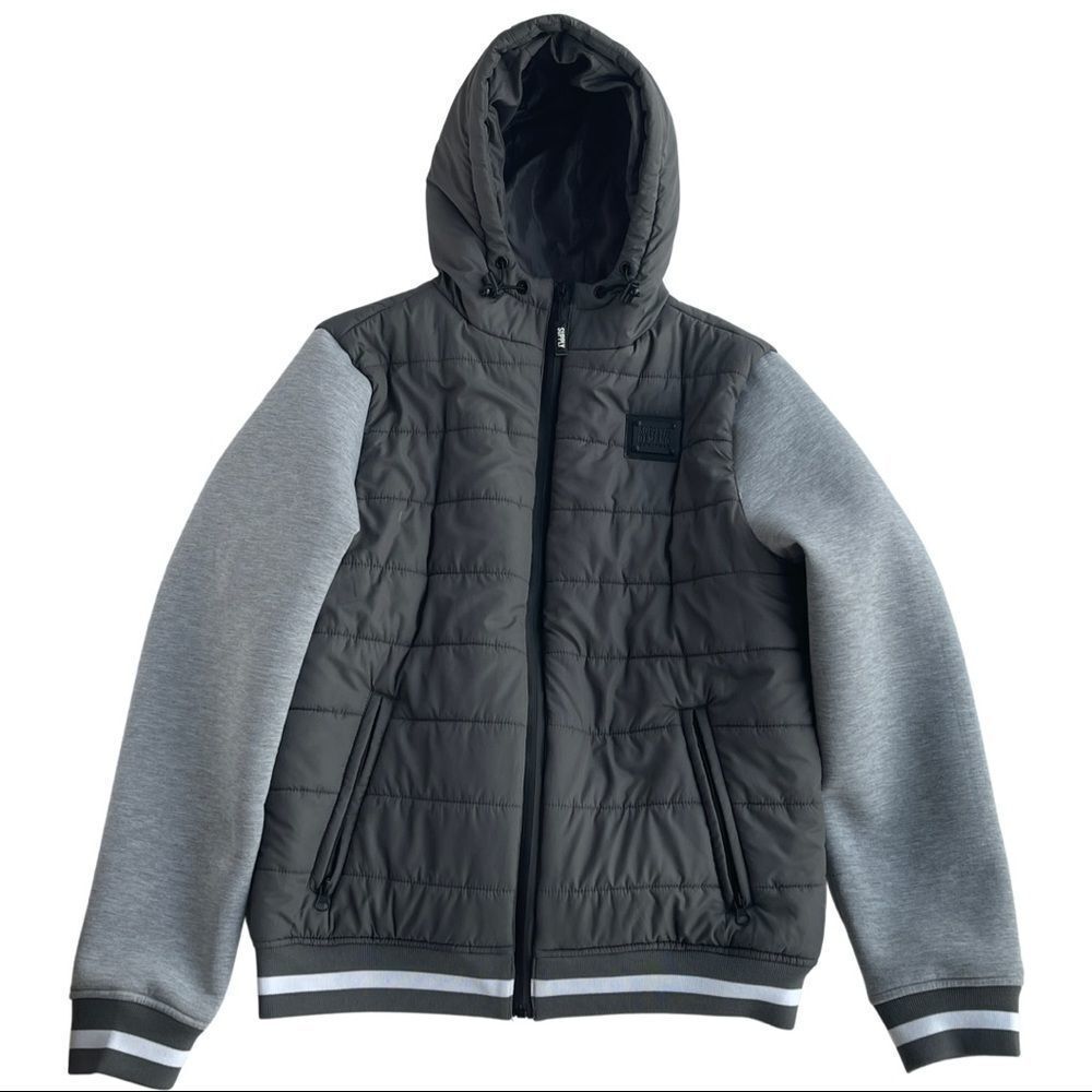 𝅺MEN’S Grey Lightweight Bomber Zip Jacket with Hood from JD Sports Size Small